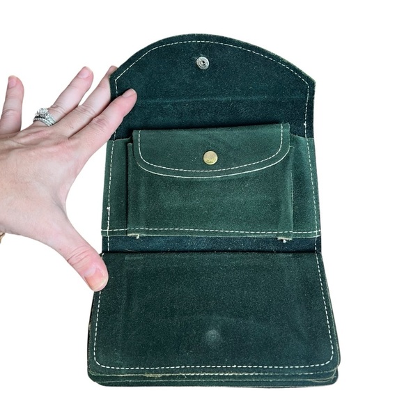 VTG 70s Leather Folding Wallet Suede Checkbook Top Grain Cowhide Green USA Made - Picture 6 of 11